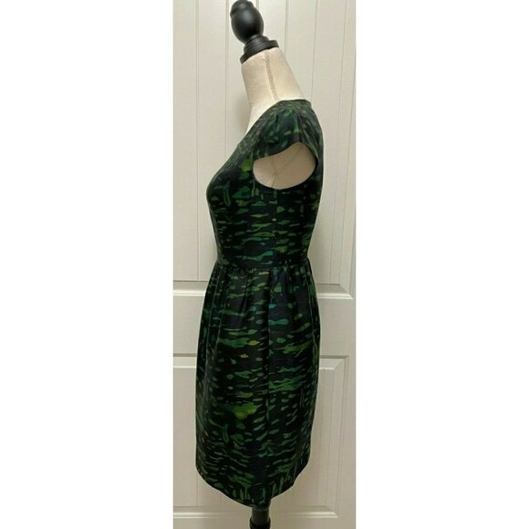Shoshanna Fit N Flare Silk Blend Green And Black Abstract Dress Size 2 - Picture 3 of 8